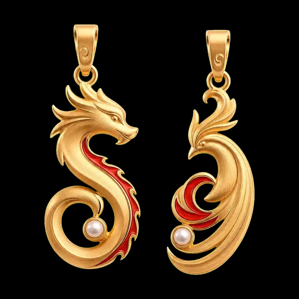 Dragon Phoenix Harmony Pendant Pair transparent design preview image
