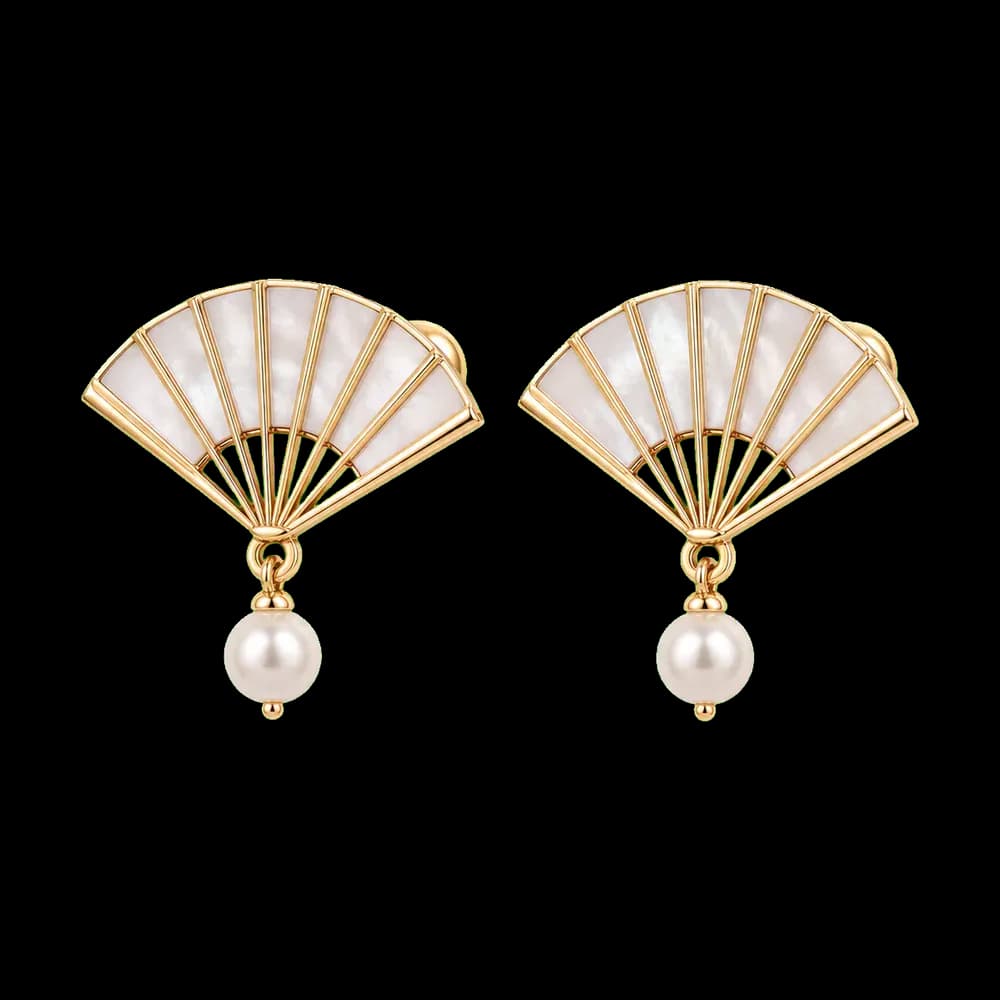 Folding Fan Pearl Stud Earrings transparent design preview image