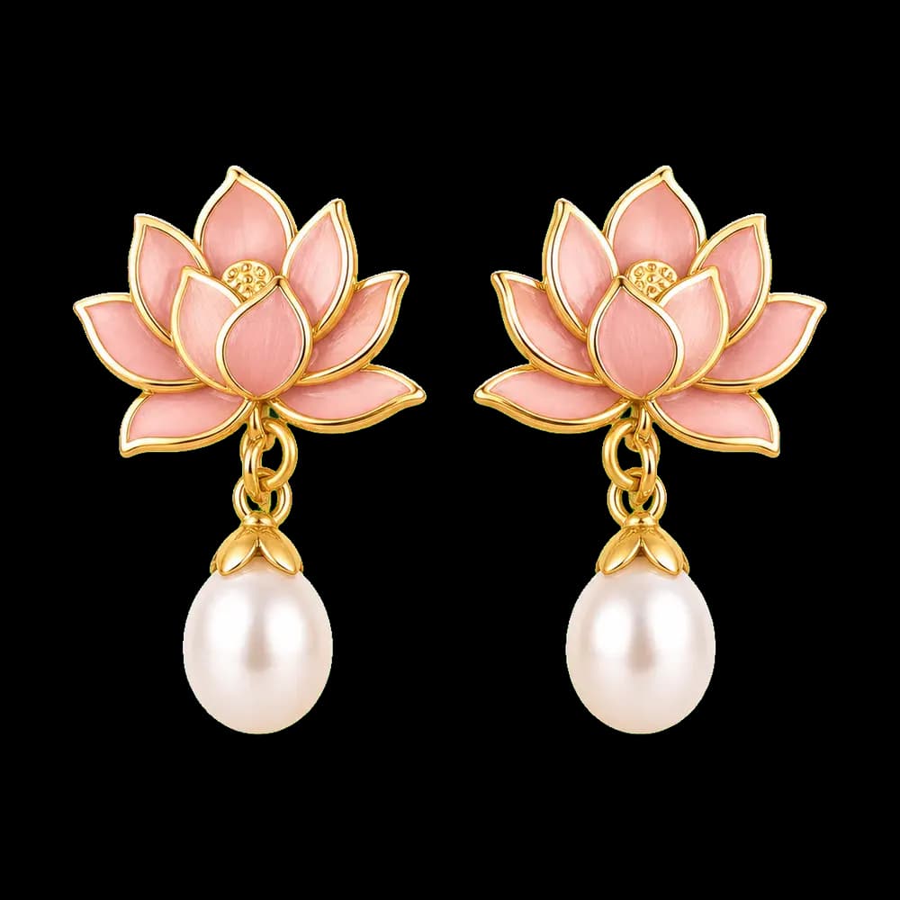 Lotus Pearl Drop Earrings transparent design preview image