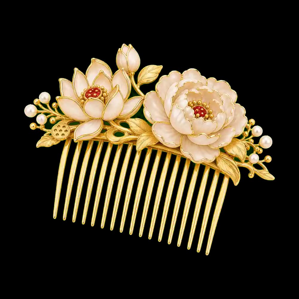 Lotus Peony Wedding Hair Comb transparent design preview image