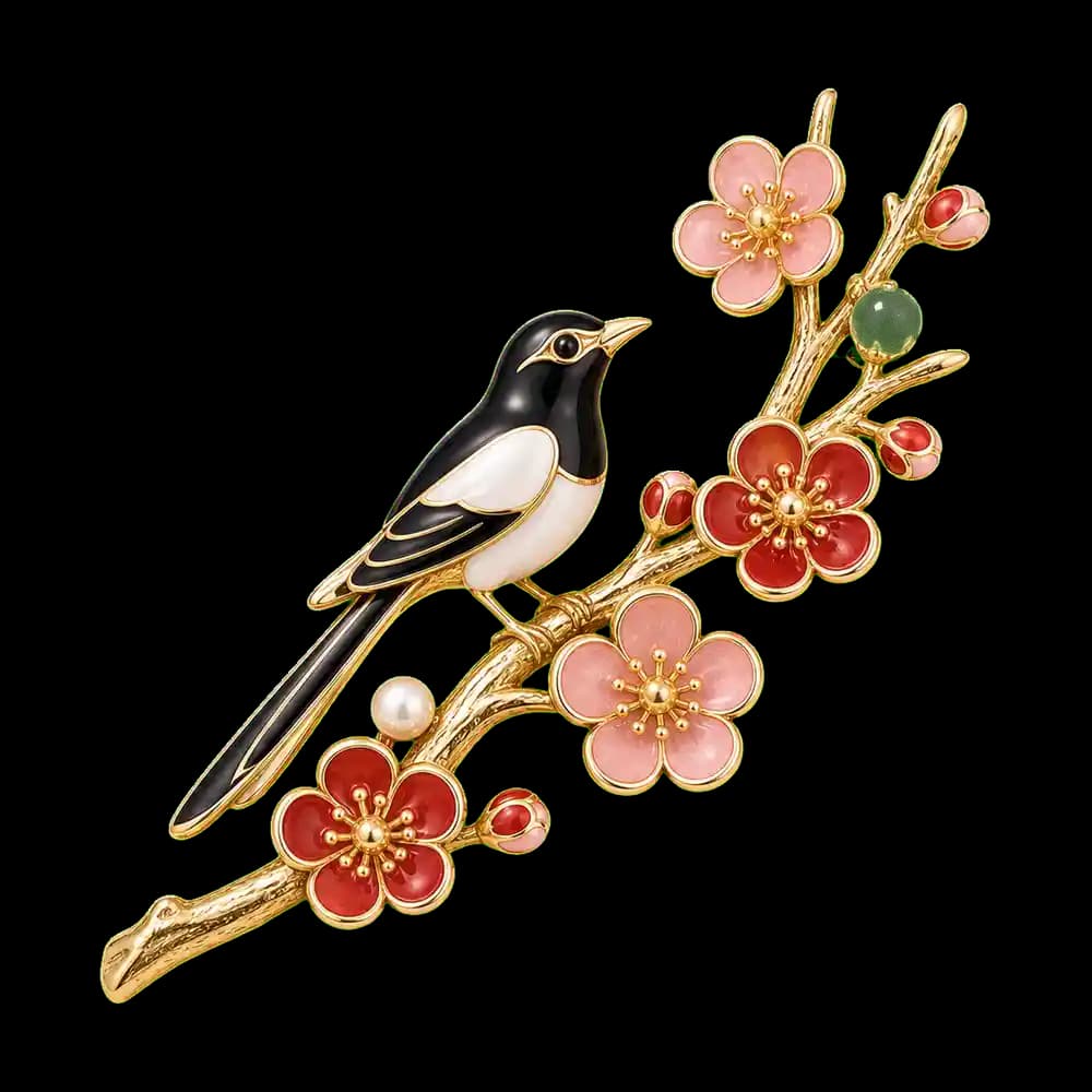 Magpie Plum Blessing Brooch transparent design preview image