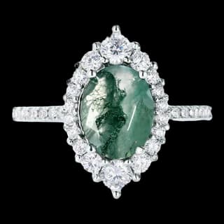 S925 Sterling Silver Moss Agate Ring