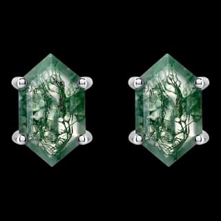 S925 Sterling Silver Moss Agate Stud Earrings (Pair)
