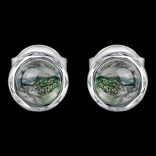 S925 Sterling Silver Moss Agate Stud Earrings (Pair)