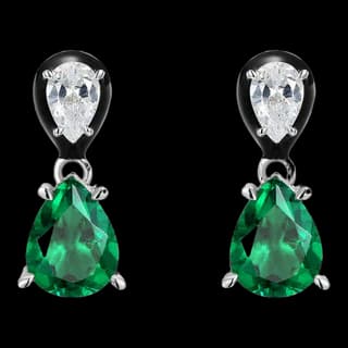 S925 Sterling Silver Lab-Grown Emerald Stud Earrings (Pair)