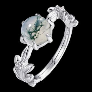 S925 Sterling Silver Moss Agate Ring