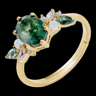 S925 Sterling Silver Moss Agate Ring