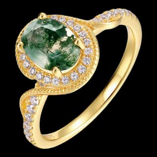 S925 Sterling Silver Moss Agate Ring