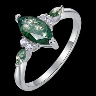 S925 Sterling Silver Moss Agate Ring