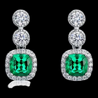 S925 Sterling Silver Lab-Grown Emerald Drop Earrings (Pair)