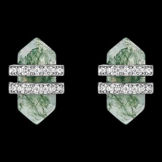 S925 Sterling Silver Moss Agate Stud Earrings (Pair)