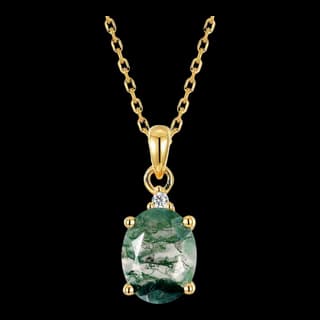 S925 Sterling Silver Moss Agate Pendant