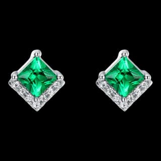 S925 Sterling Silver Lab-Grown Emerald Stud Earrings (Pair)