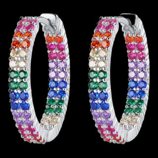 S925 Sterling Silver Multicolor Zircon Hoop Earrings (Pair)