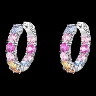 S925 Sterling Silver Multicolor Zircon Stud Earrings (Pair)
