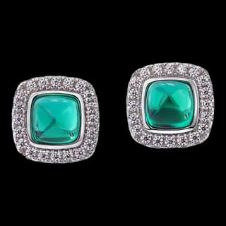 S925 Sterling Silver Lab-Grown Emerald Stud Earrings (Pair)