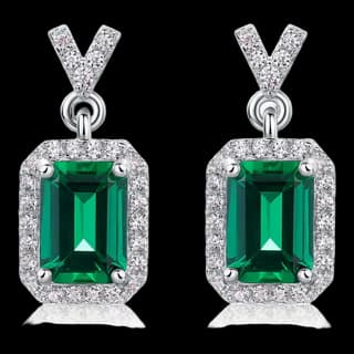 S925 Sterling Silver Lab-Grown Emerald Stud Earrings (Pair)