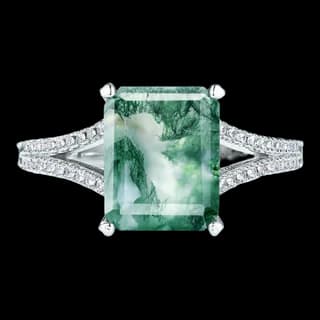 S925 Sterling Silver Moss Agate Ring