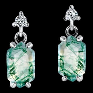 S925 Sterling Silver Moss Agate Stud Earrings (Pair)