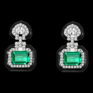 S925 Sterling Silver Lab-Grown Emerald Stud Earrings (Pair)