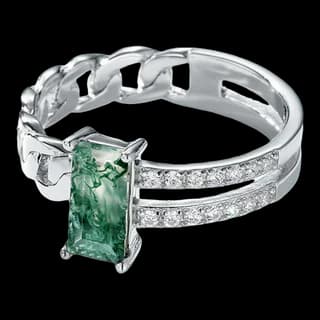S925 Sterling Silver Moss Agate Ring
