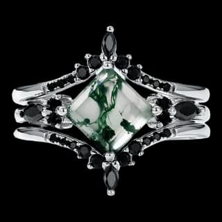 S925 Sterling Silver Moss Agate Ring