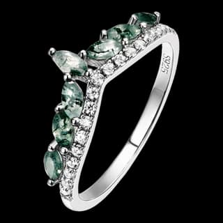 S925 Sterling Silver Moss Agate Ring