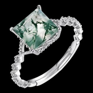 S925 Sterling Silver Moss Agate Ring