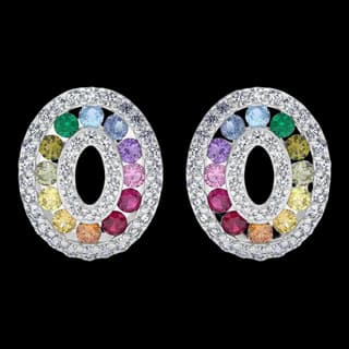 S925 Sterling Silver Multicolor Zircon Stud Earrings (Pair)