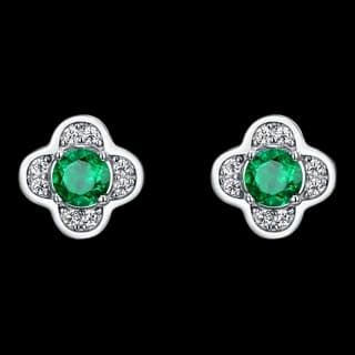 S925 Sterling Silver Lab-Grown Emerald Stud Earrings (Pair)