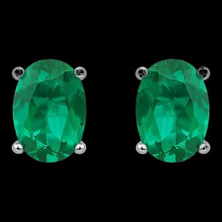 S925 Sterling Silver Lab-Grown Emerald Stud Earrings (Pair)