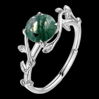 S925 Sterling Silver Moss Agate Ring