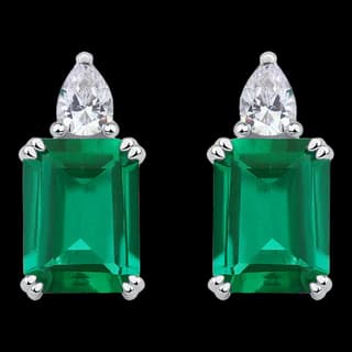 S925 Sterling Silver Lab-Grown Emerald Stud Earrings (Pair)