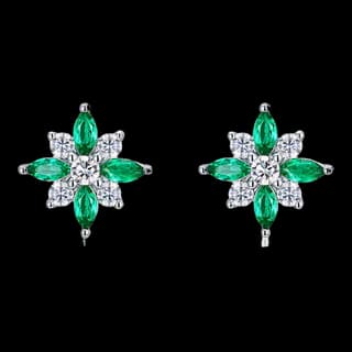 S925 Sterling Silver Lab-Grown Emerald Stud Earrings (Pair)