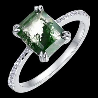 S925 Sterling Silver Moss Agate Ring