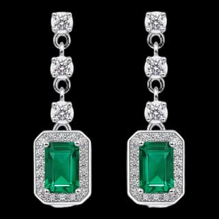 S925 Sterling Silver Lab-Grown Emerald Drop Earrings (Pair)