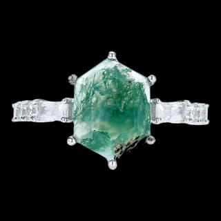 S925 Sterling Silver Moss Agate Ring