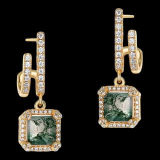 S925 Sterling Silver Moss Agate Drop Earrings (Pair)