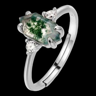 S925 Sterling Silver Moss Agate Ring