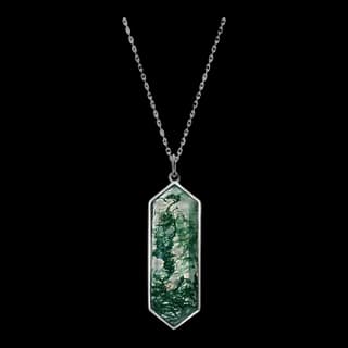 S925 Sterling Silver Moss Agate Necklace