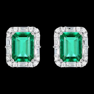 S925 Sterling Silver Lab-Grown Emerald Stud Earrings (Pair)