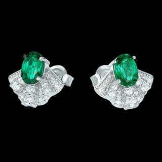S925 Sterling Silver Lab-Grown Emerald Stud Earrings (Pair)