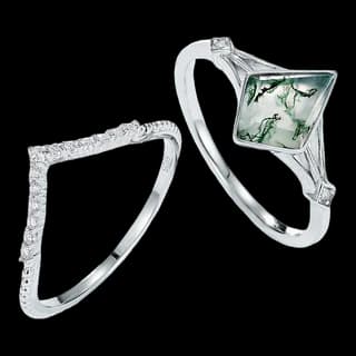 S925 Sterling Silver Moss Agate Ring