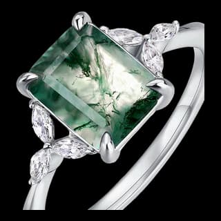 S925 Sterling Silver Moss Agate Ring
