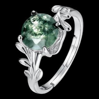 S925 Sterling Silver Moss Agate Ring
