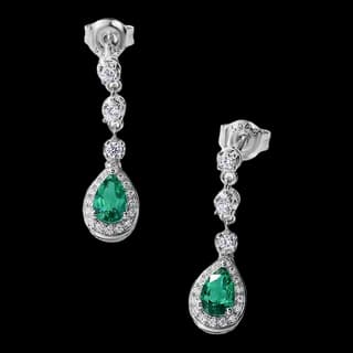 S925 Sterling Silver Lab-Grown Emerald Stud Earrings (Pair)