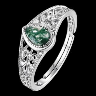 S925 Sterling Silver Moss Agate Ring
