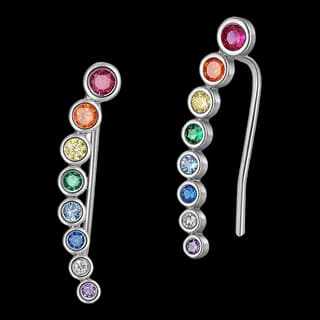 S925 Sterling Silver Multicolor Zircon Stud Earrings (Pair)