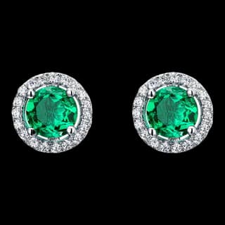 S925 Sterling Silver Lab-Grown Emerald Stud Earrings (Pair)