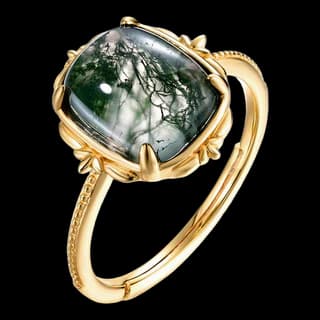 S925 Sterling Silver Moss Agate Ring